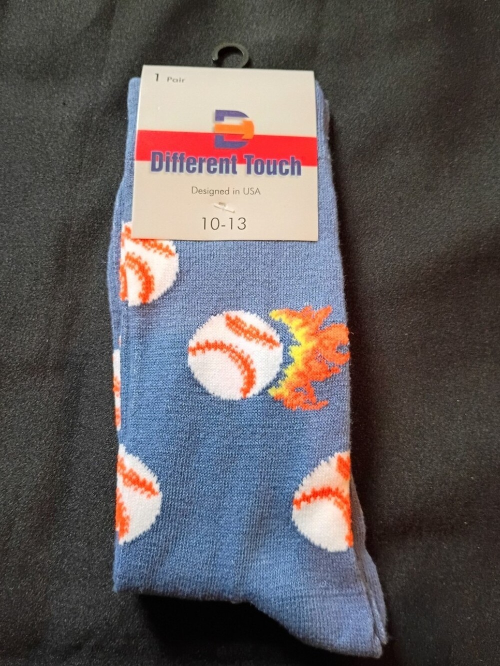 Men’s Blue Baseball Crew Socks with Orange Flame Accents